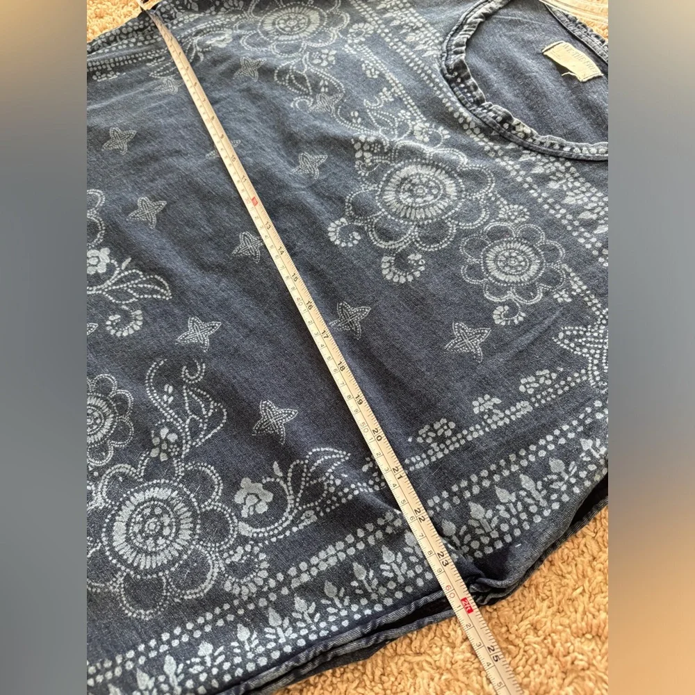 Free People Navy Blue Bandana Print Short Sleeve Tunic
